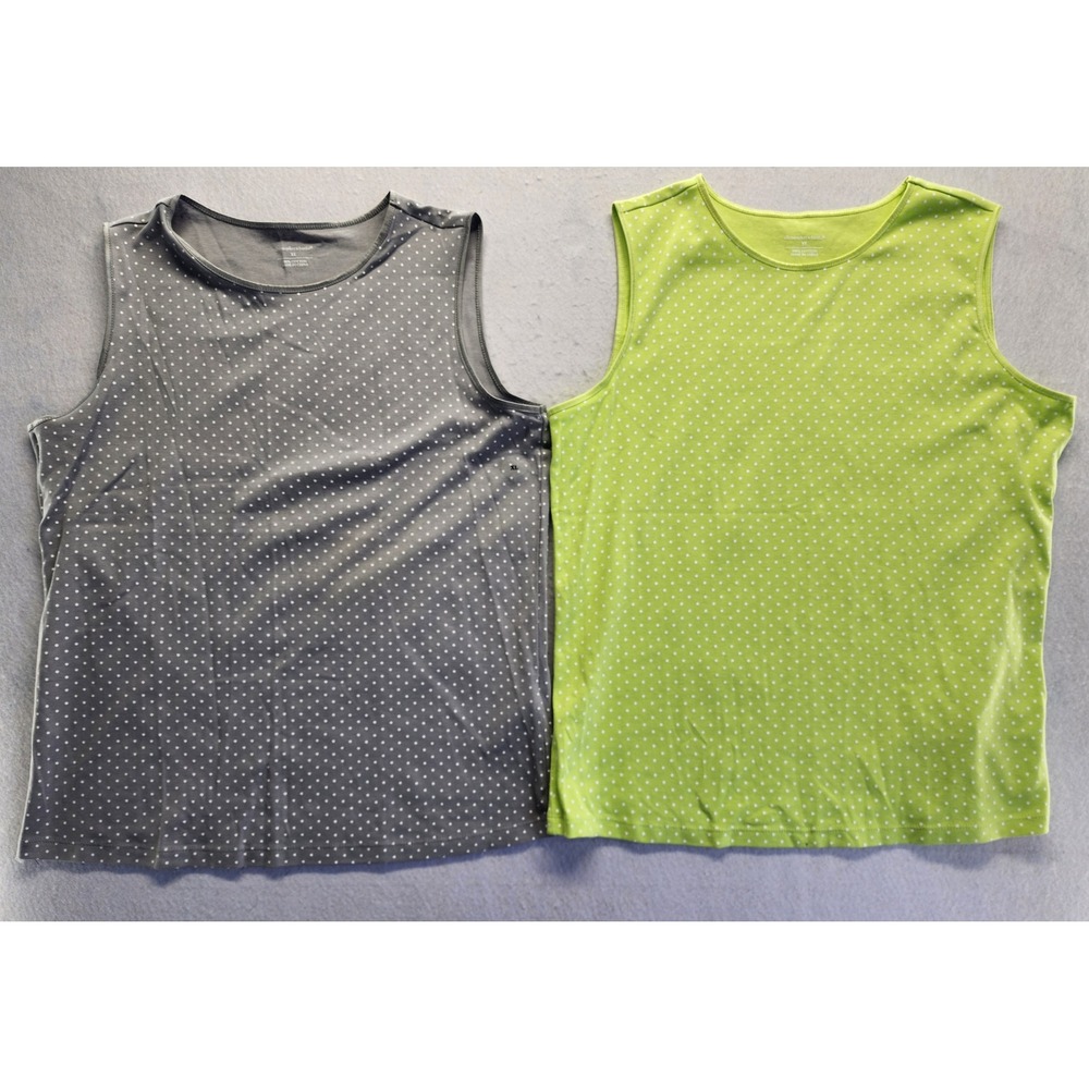 Christopher & Banks Womens XL Polka Dot Cotton Tank Top Set Gray Lime Green 2pk